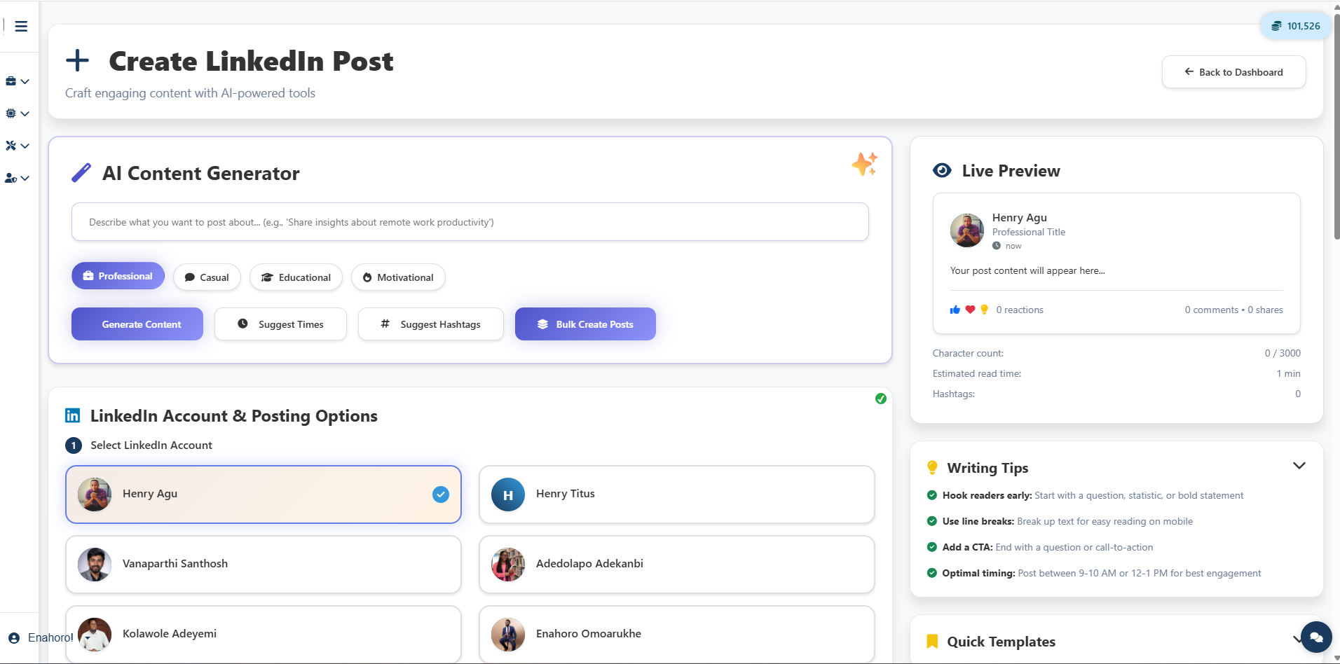 LinkedIn Content Scheduler Dashboard